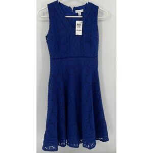 NWT Charter Club Fit & Flare Royal Blue‎ Lace Dress Size Petite Petite (Z111)